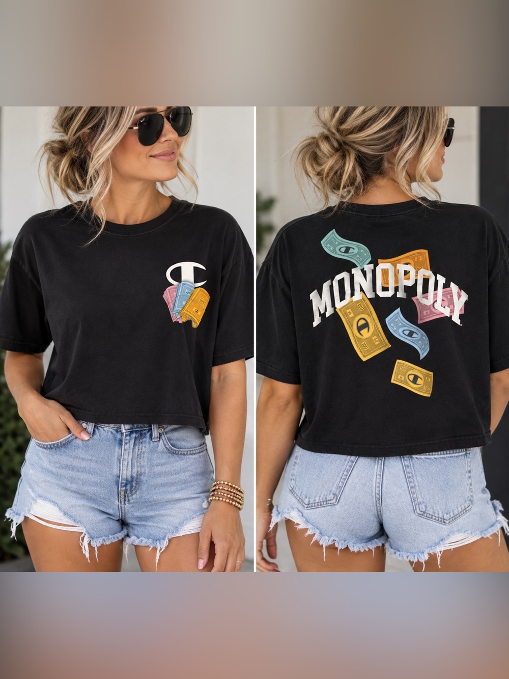 Champion  Black Crop Tee Monopoly money Medium